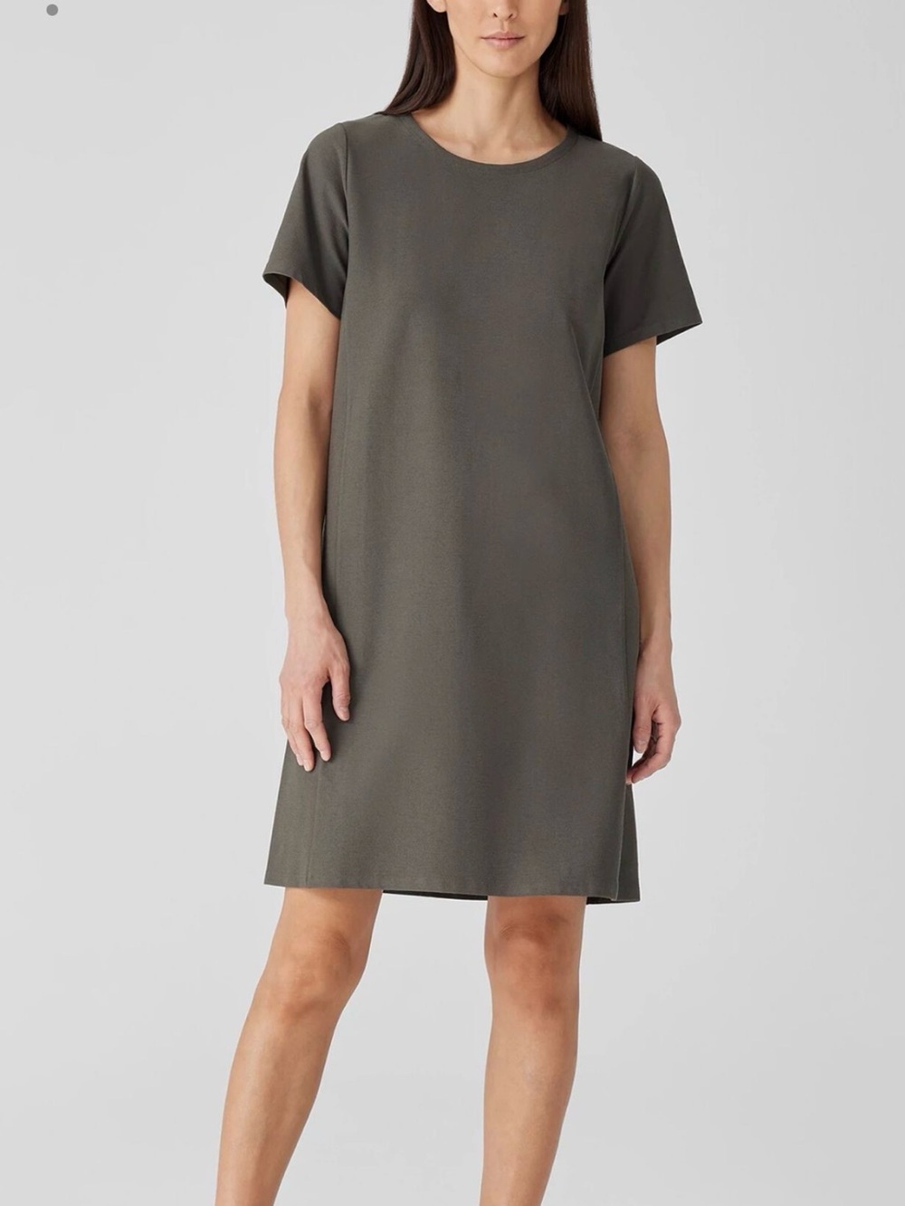 Eileen Fisher Coastal Grandma Short-Sleeve T-Shirt High Low Dress Olive Green SP
